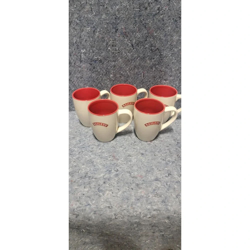 Baileys Irish Cream Coffee Mug, R.A. Bailey's Signature,  Set‎ of 5 white/red